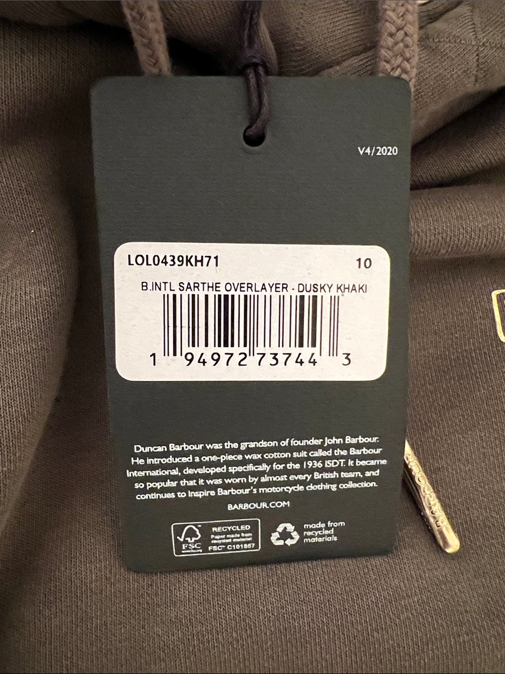Barbour International Sarthe Overlayer Dusky Khaki Hoodie Sweatshirt Size 6 NWT - Picture 6 of 9